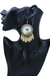 Earrings Set Hook Gold Shiny Sun Flower Charm Bling Style Sexy Look